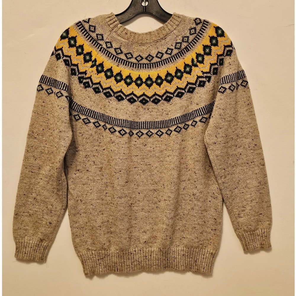 Weatherproof Vintage Womens Fair Isle Yoke Sweater Tan Yellow Speckled Small JT3 - Picture 3 of 5
